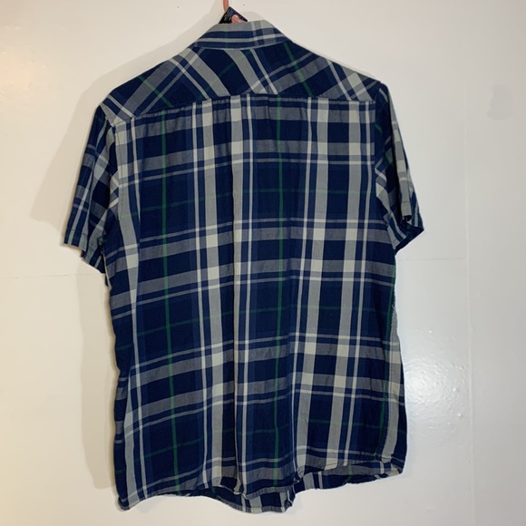 RVCA Regular Fit Short Sleeve Plaid Navy White Green Medium - Picture 2 of 3